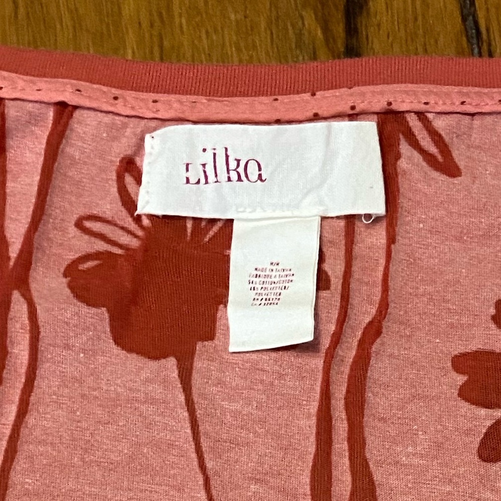 Anthropologie Lilka V-Neck Long Sleeve Red Shirt Pretty Floral Print, Sz Medium - Picture 2 of 8